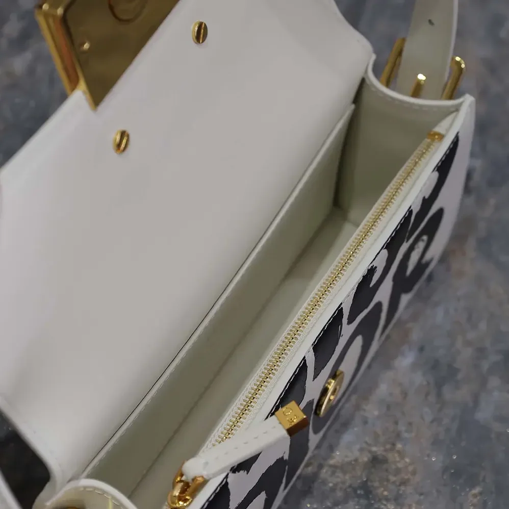 Dior Miss Dior Flap Bag White and Black Miss Dior Graffiti Printed Calfskin for Women