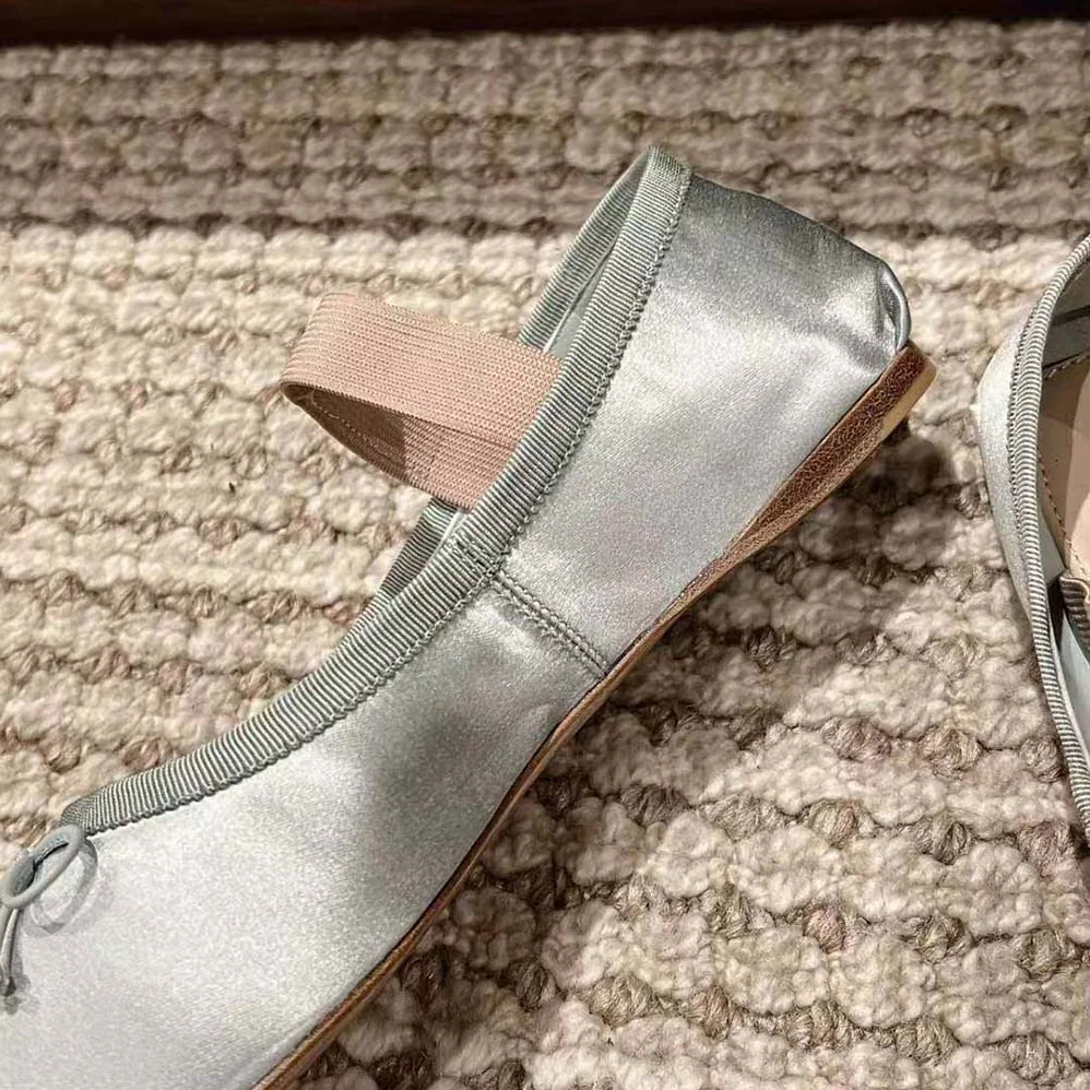 Miu Miu Satin Ballerinas with Knit Logo Label for Women in Blue Miu Miu Satin Ballerinas with Knit Logo Label for Women in Blue