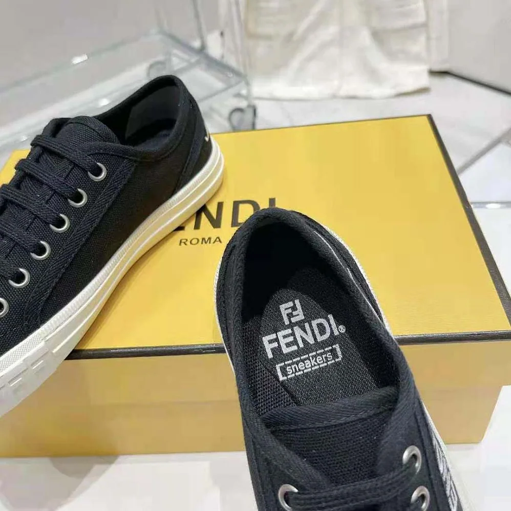 Fendi Domino Black Canvas Low Tops for Men Fendi Domino Black Canvas Low Tops for Men