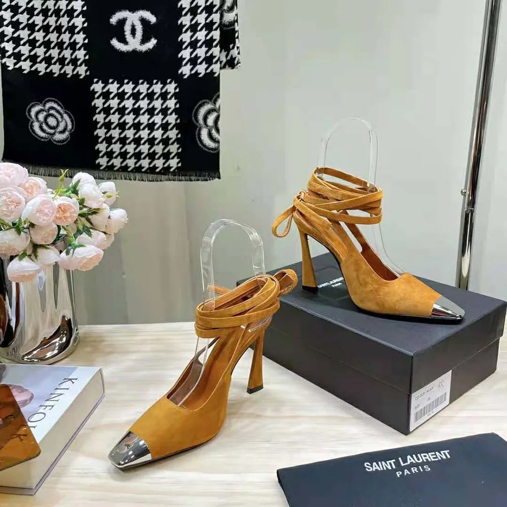 Saint Laurent YSL Blade Slingback Pumps in Suede for Women in Brown Saint Laurent YSL Blade Slingback Pumps in Suede for Women in Brown