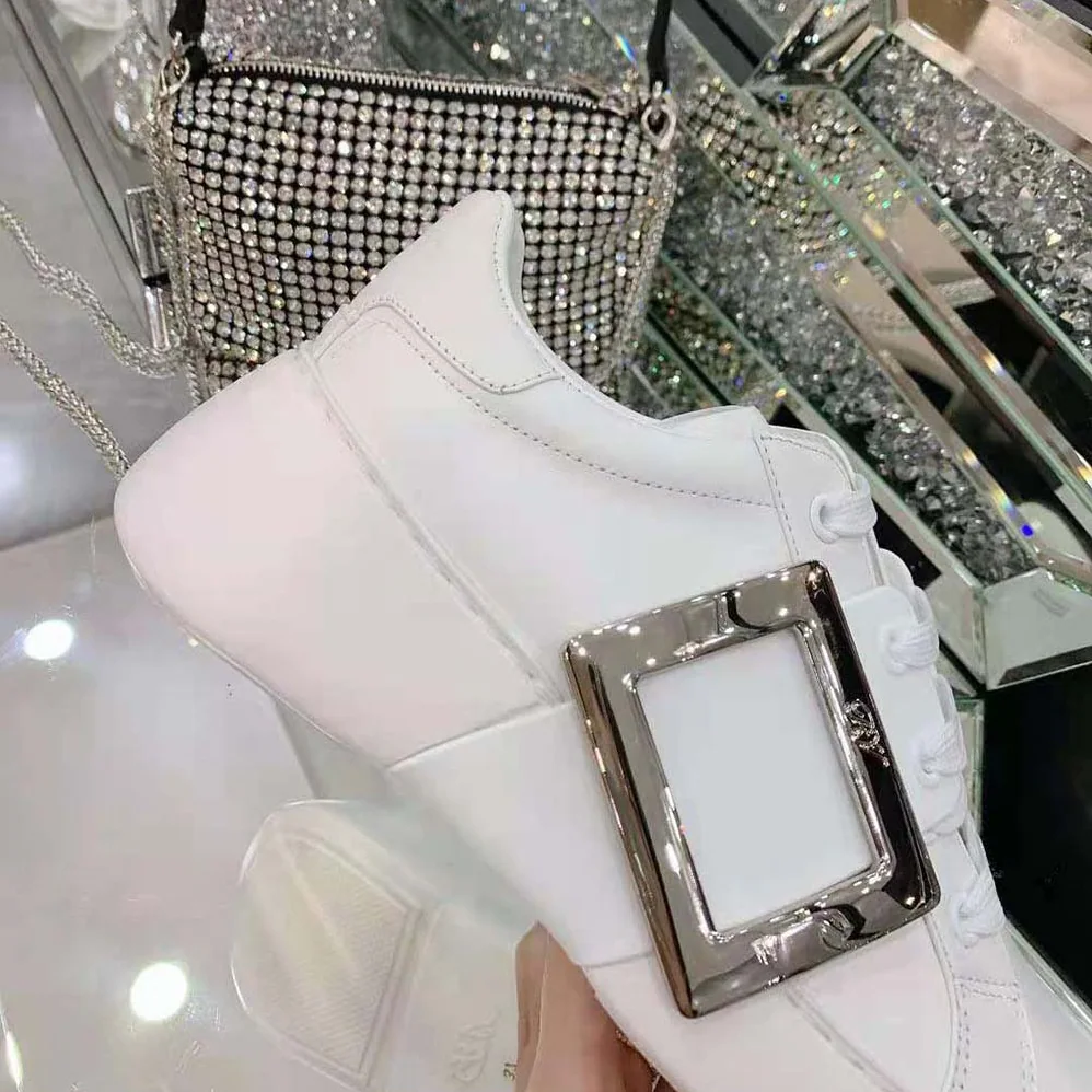 Roger Vivier Viv Skate Metal Buckle Sneakers in Soft Leather for Women in White