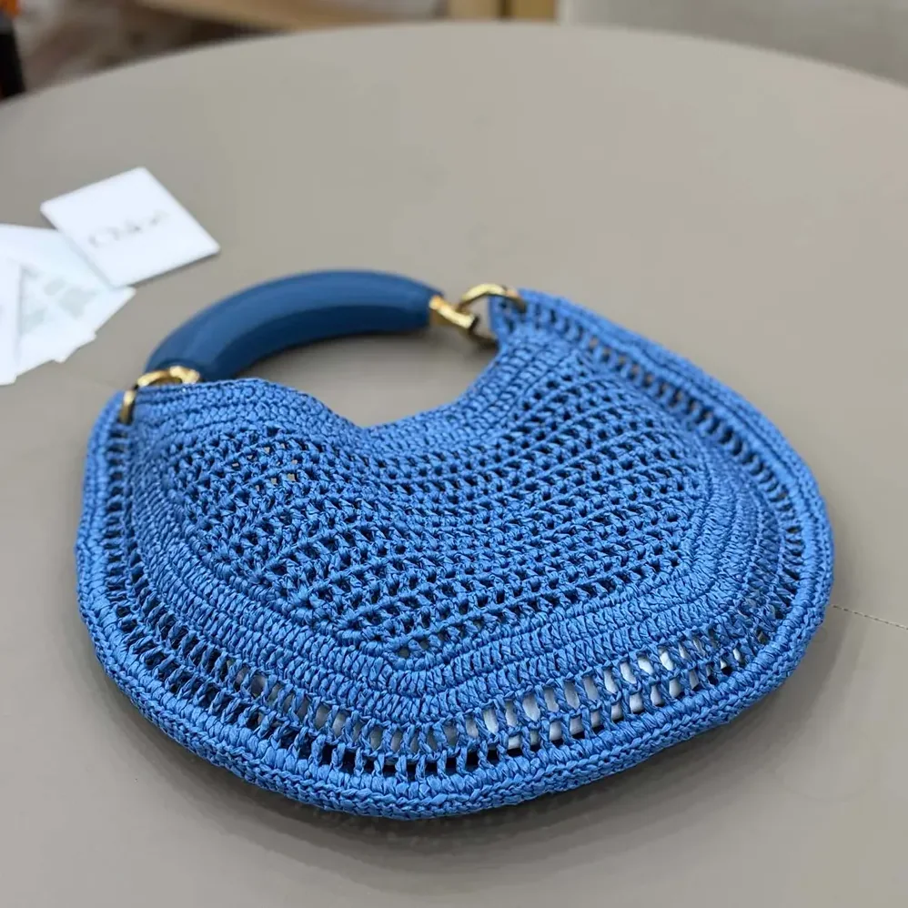 Chloe Summer Banana Hobo Bag In Raffia for Women in Blue