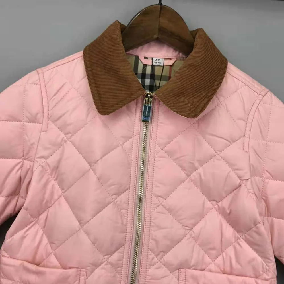 Burberry Girls' Corduroy Collar Diamond Quilted Jacket in Pink Burberry Girls' Corduroy Collar Diamond Quilted Jacket in Pink