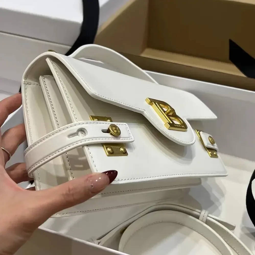 Balmain B-Buzz Shoulder 24 Calfskin Bag for Women in White