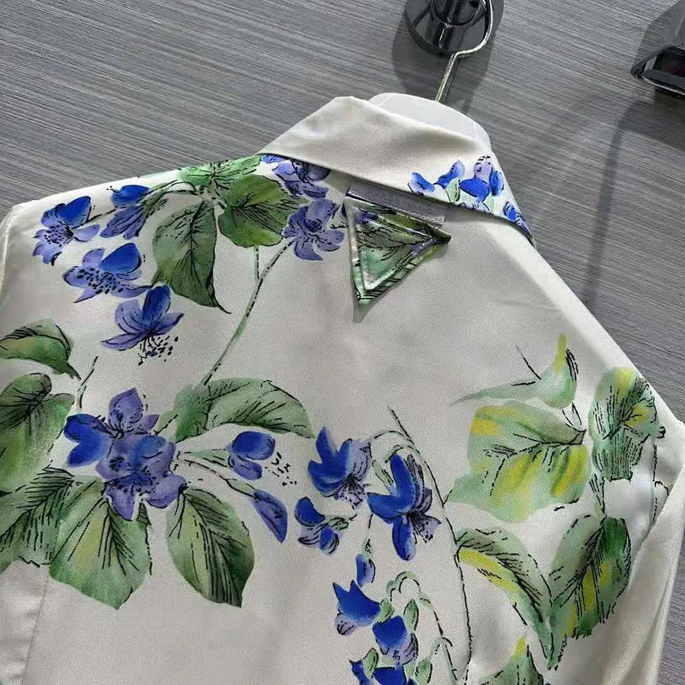 Prada Twill Shirt with Triangle Logo for Women Prada Twill Shirt with Triangle Logo for Women
