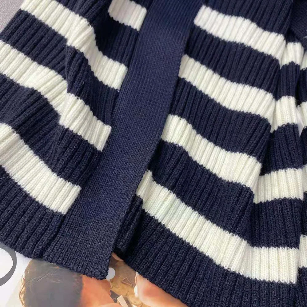 Dior Belted Dior Mariniere Cardigan Navy Blue and Ecru Cotton Knit and Cashmere for Women Dior Belted Dior Mariniere Cardigan Navy Blue and Ecru Cotton Knit and Cashmere for Women