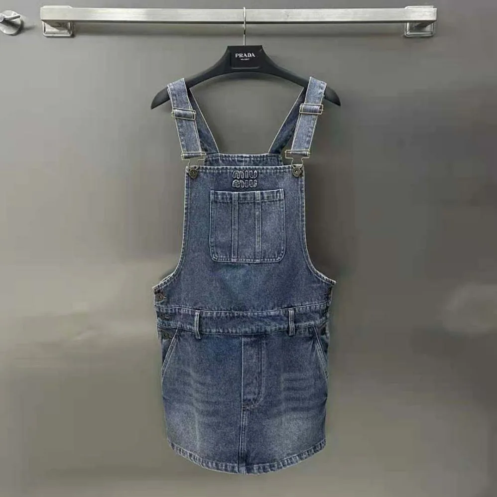 Miu Miu Denim Bib Mini-dress-Navy GWA207_139G_F0008 for Women Miu Miu Denim Bib Mini-dress-Navy GWA207_139G_F0008 for Women
