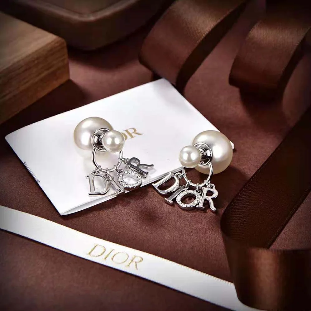 Dior Tribales Earrings Silver-Finish Metal with White Resin Pearls and White Crystals for Women Dior Tribales Earrings Silver-Finish Metal with White Resin Pearls and White Crystals for Women