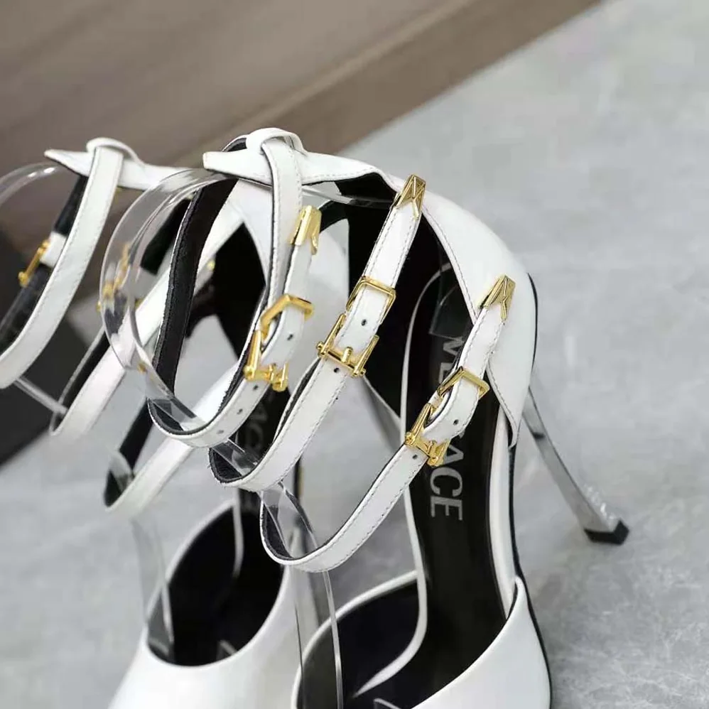 Versace Pin-Point Pumps in Calf Leather for Women in White Versace Pin-Point Pumps in Calf Leather for Women in White