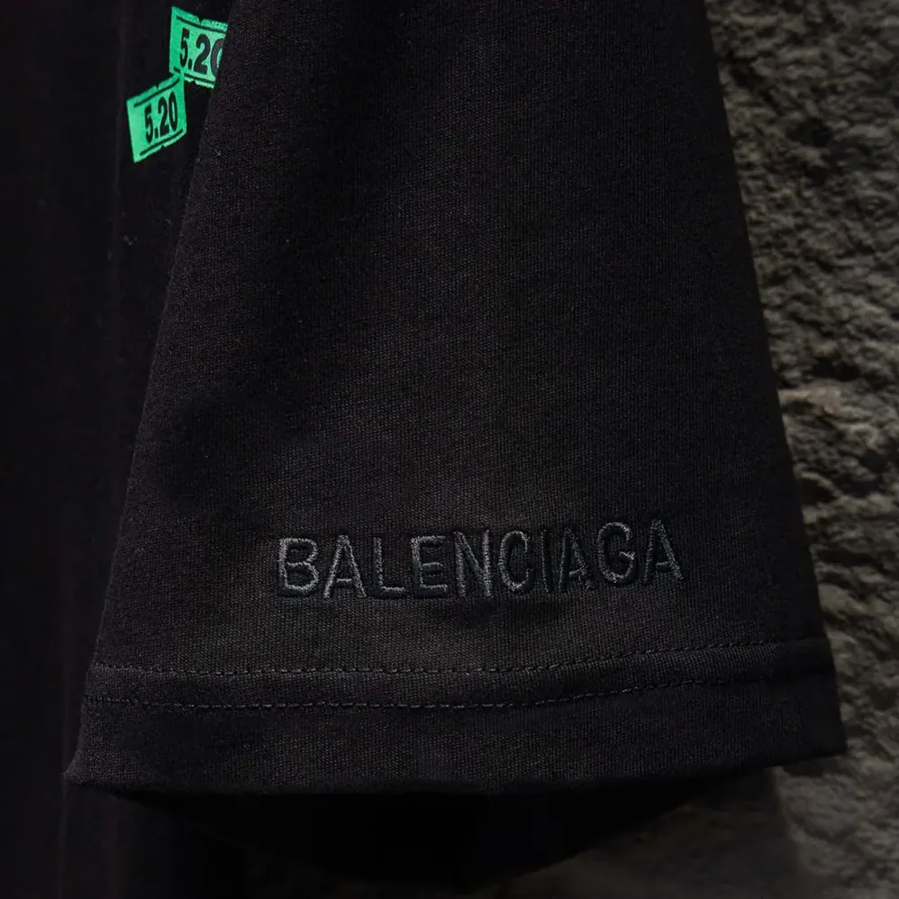 Balenciaga 520 Stickers Medium Fit T-Shirt in Black and Green Dry Jersey for Men Balenciaga 520 Stickers Medium Fit T-Shirt in Black and Green Dry Jersey for Men
