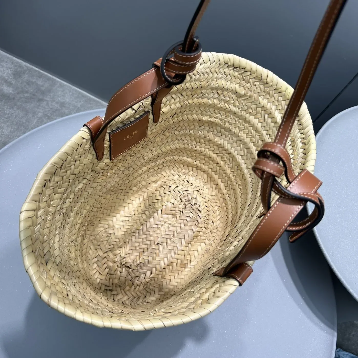Celine Teen Triomphe Celine Classic Panier In Palm Leaves With Heart Patch Brown / .04LU