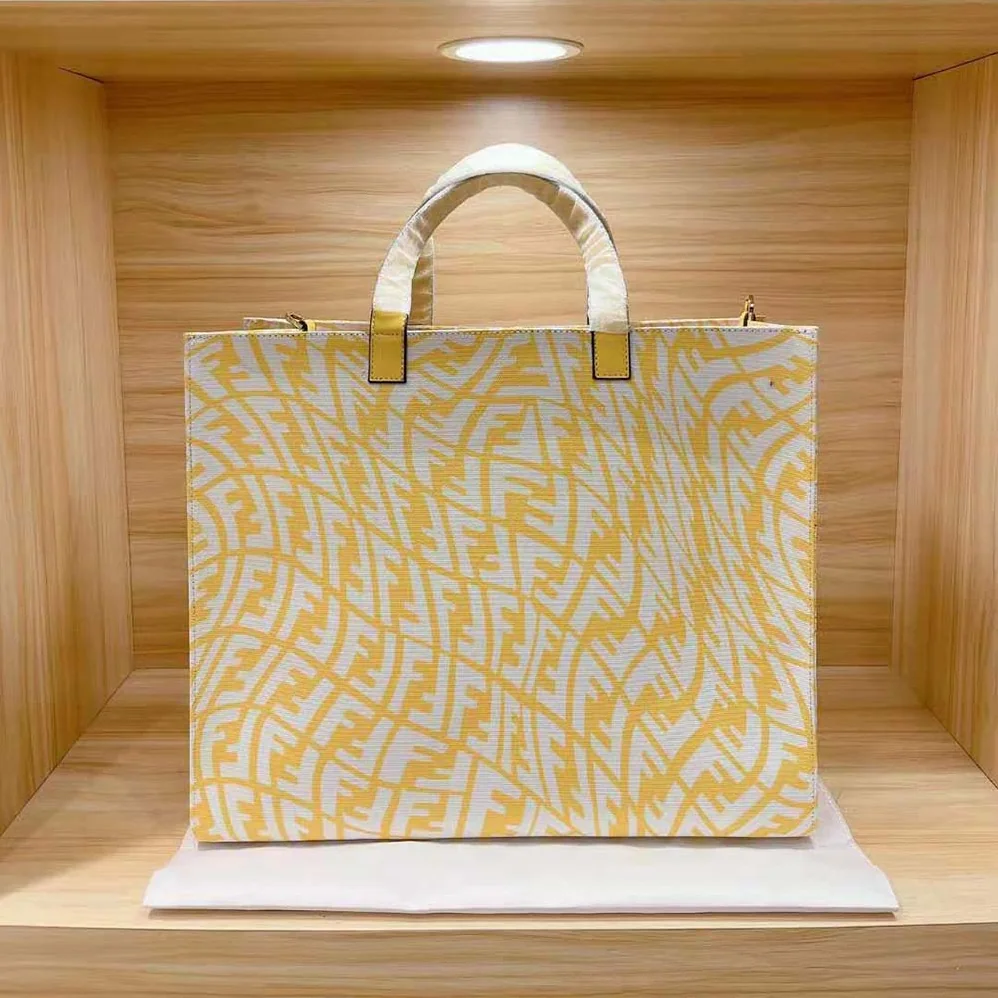 Fendi Shopper Yellow Glazed Canvas Bag for Women