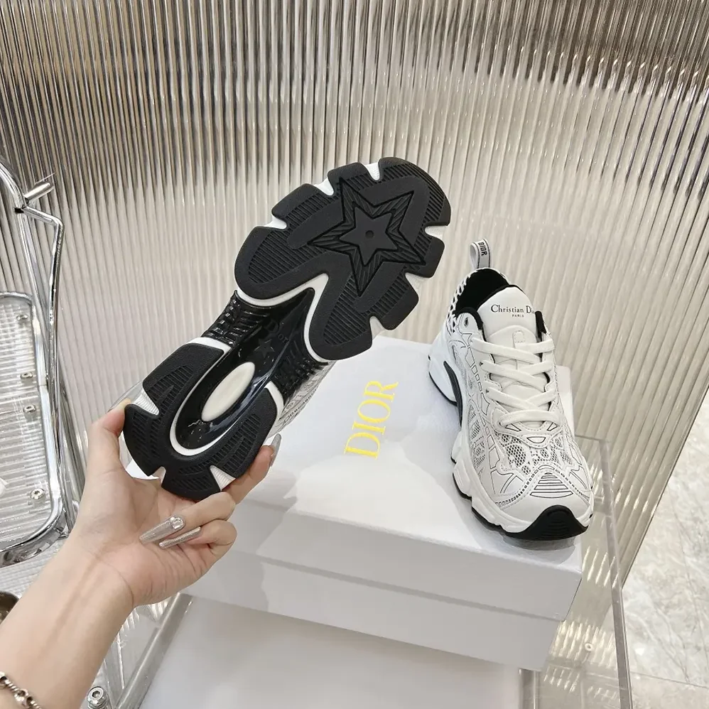Dior Vibe Sneaker White Mesh Printed with Dior Oblique Motif for Women