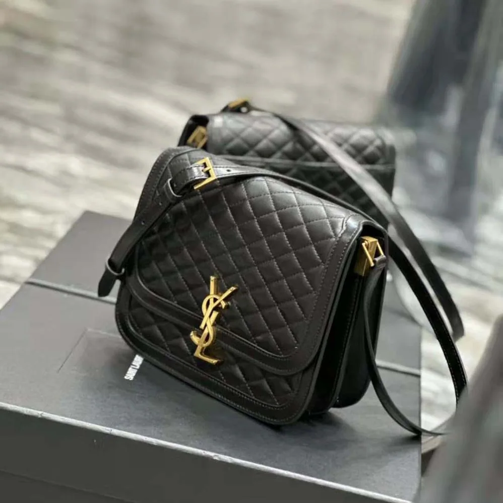 Saint Laurent YSL Solferino Medium Supple Satchel in Quilted Lambskin for Women in Black