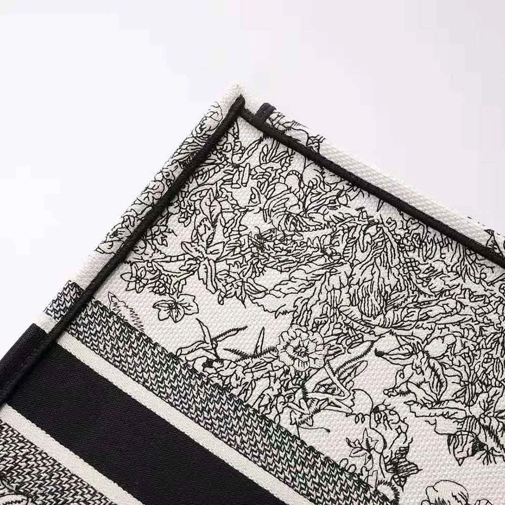 Dior Large Dior Book Tote Blue Toile de Jouy Flowers Embroidery for Women