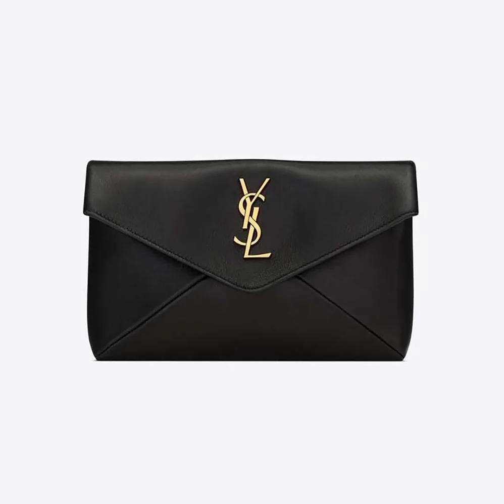 Saint Laurent YSL Cassandre Small Envelope Pouch in Lambskin for Women in Black Saint Laurent YSL Cassandre Small Envelope Pouch in Lambskin for Women in Black