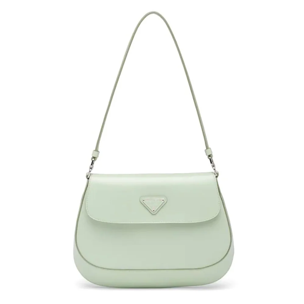 Prada Cleo Brushed Leather Dhoulder Bag with Flap for Women in Lime Prada Cleo Brushed Leather Dhoulder Bag with Flap for Women in Lime