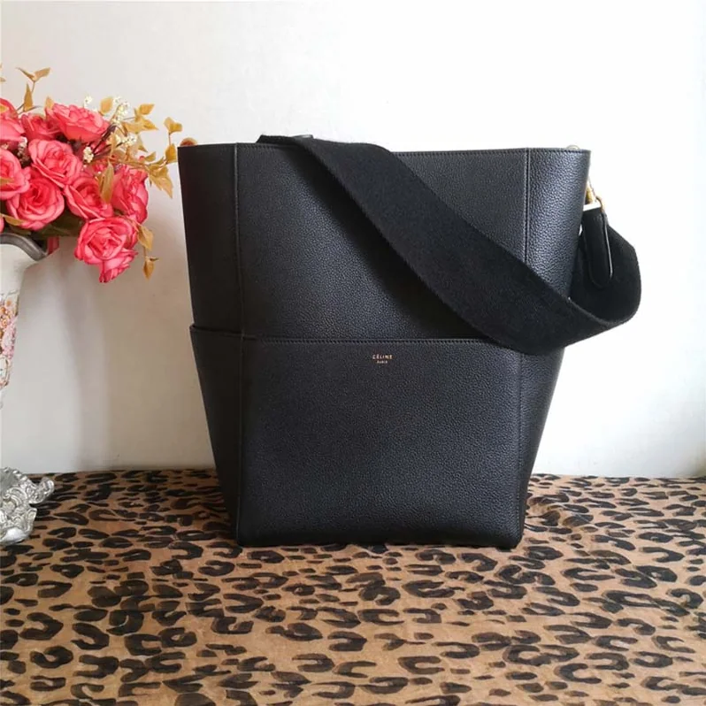Celine Sangle Bucket Bag in Soft Grained Calfskin for Women in Black Celine Sangle Bucket Bag in Soft Grained Calfskin for Women in Black