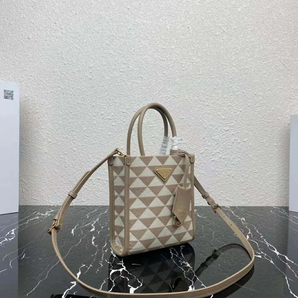 Prada Symbole Embroidered Fabric Mini Bag for Women in Beige Prada Symbole Embroidered Fabric Mini Bag for Women in Beige