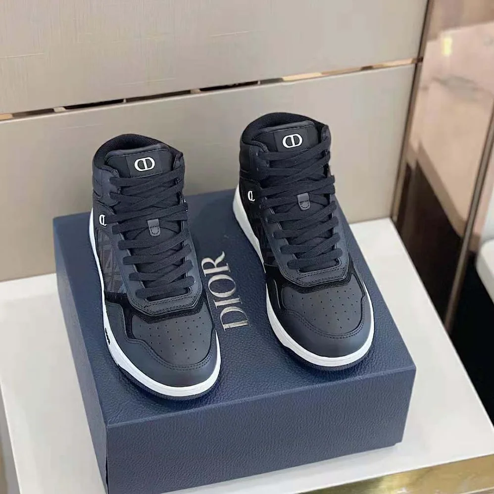 Dior B27 High-Top Sneaker Black Smooth Calfskin and CD Diamond Canvas for Men
