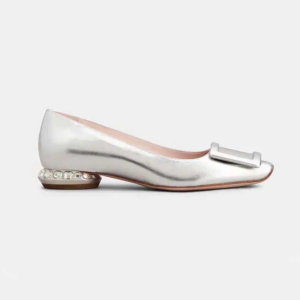 Roger Vivier Strass Heel Covered Buckle Ballerinas in Nappa Leather for Women in Silver