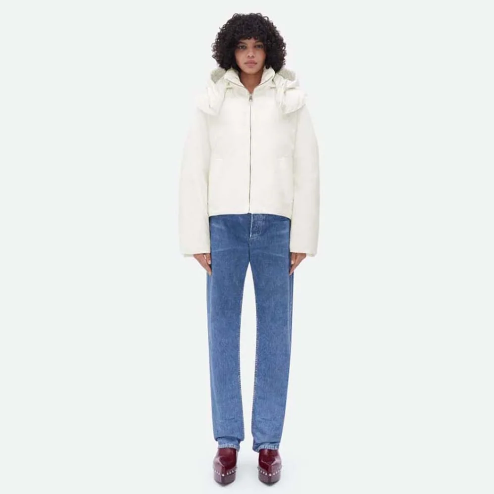 Bottega Veneta Frosted Poplin Puffer Jacket for Women in White