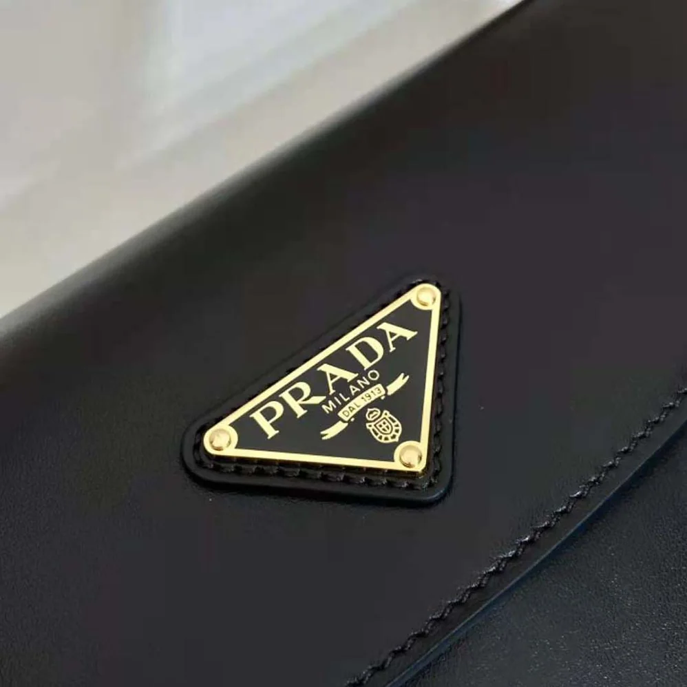 Prada Arqué Leather Shoulder Bag with Flap for Women in Black Prada Arqué Leather Shoulder Bag with Flap for Women in Black