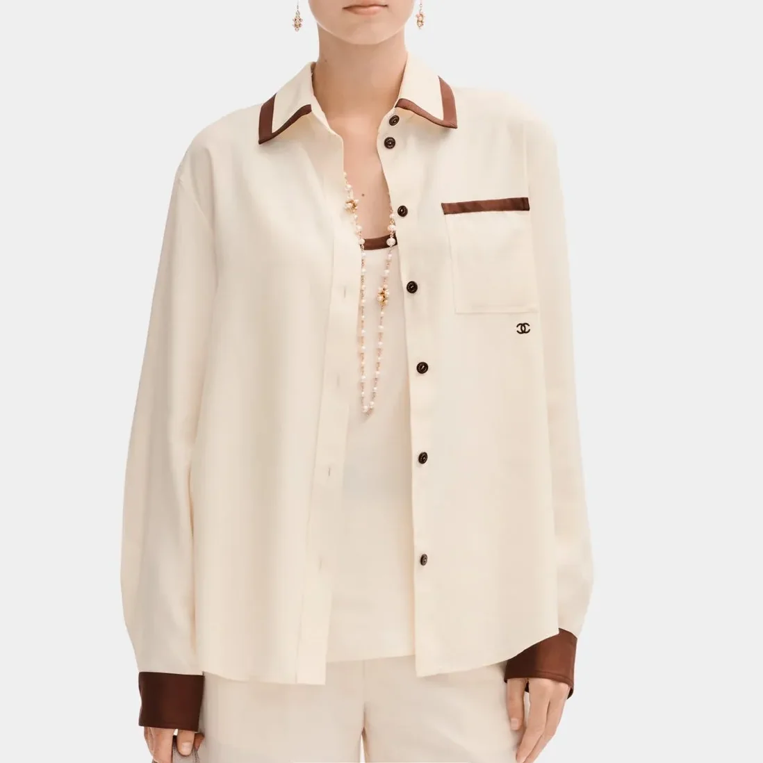Chanel Button in Down Blouse White