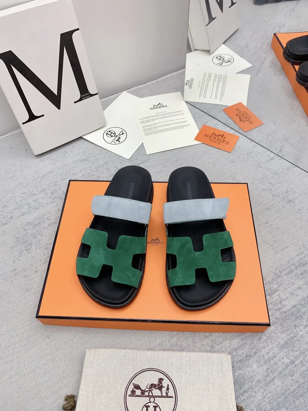 Hermes Chypre Sandal Green in Blue Hermes Chypre Sandal Green in Blue