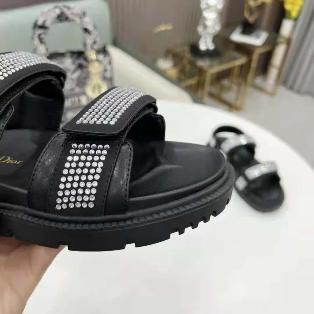 Dior Dioract Sandal Black Technical Fabric and White Resin Pearls for Women