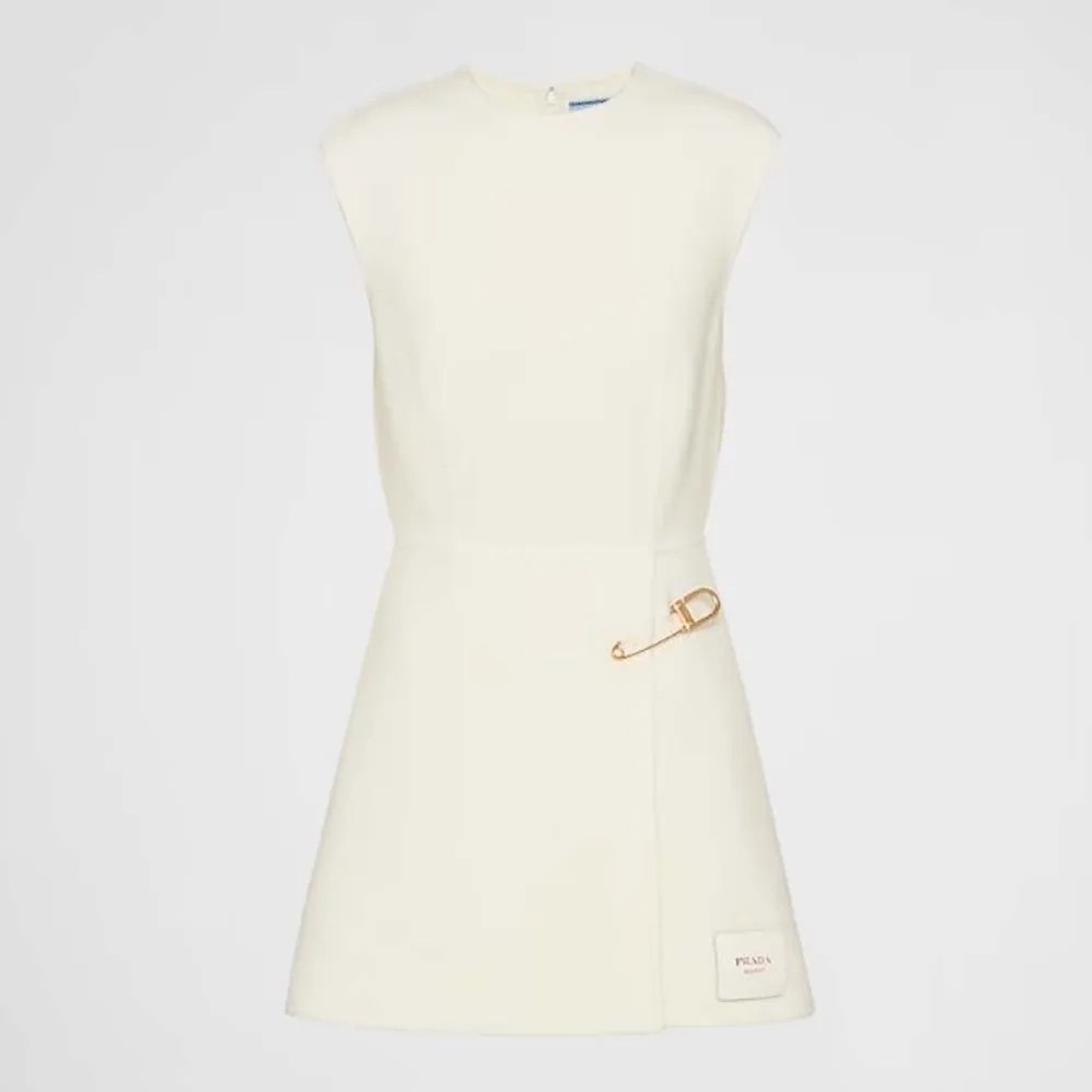 Prada Washed Twill Minidress with Safety Pin for Women in White Prada Washed Twill Minidress with Safety Pin for Women in White