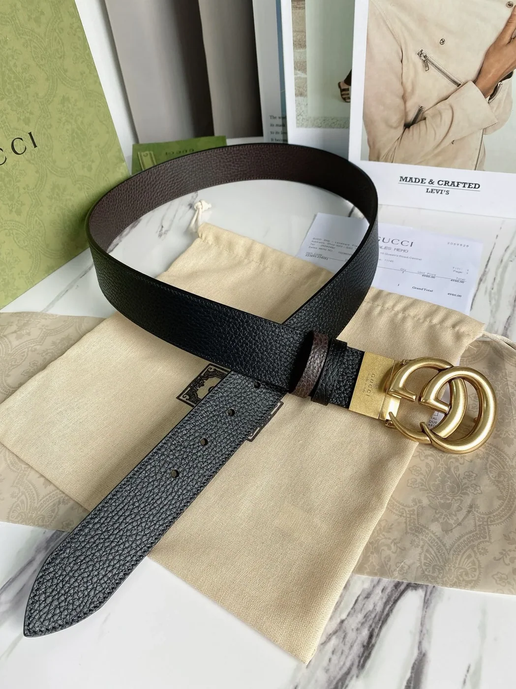 Gucci Reversible Belt With Double G Buckle Black/Light Brown, GG for Women Gucci Reversible Belt With Double G Buckle Black/Light Brown, GG for Women