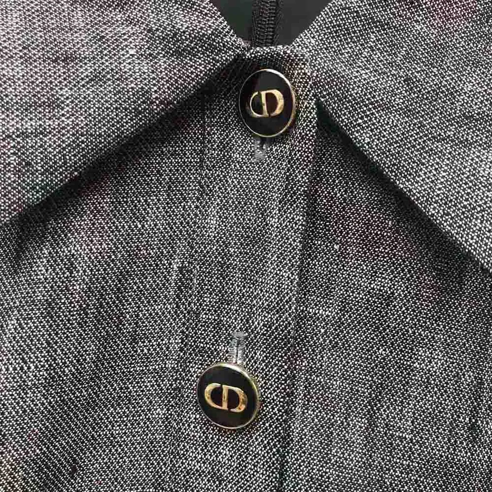 Dior Short Dress Blue-Gray Technical Cotton Canvas and Linen for Women