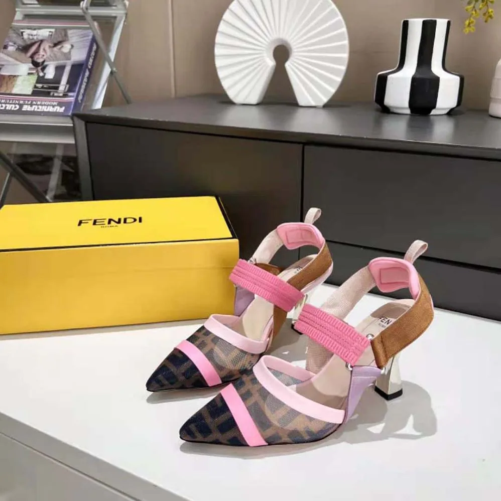 Fendi Colibrì Brown Mesh High for Women in Heeled Slingbacks