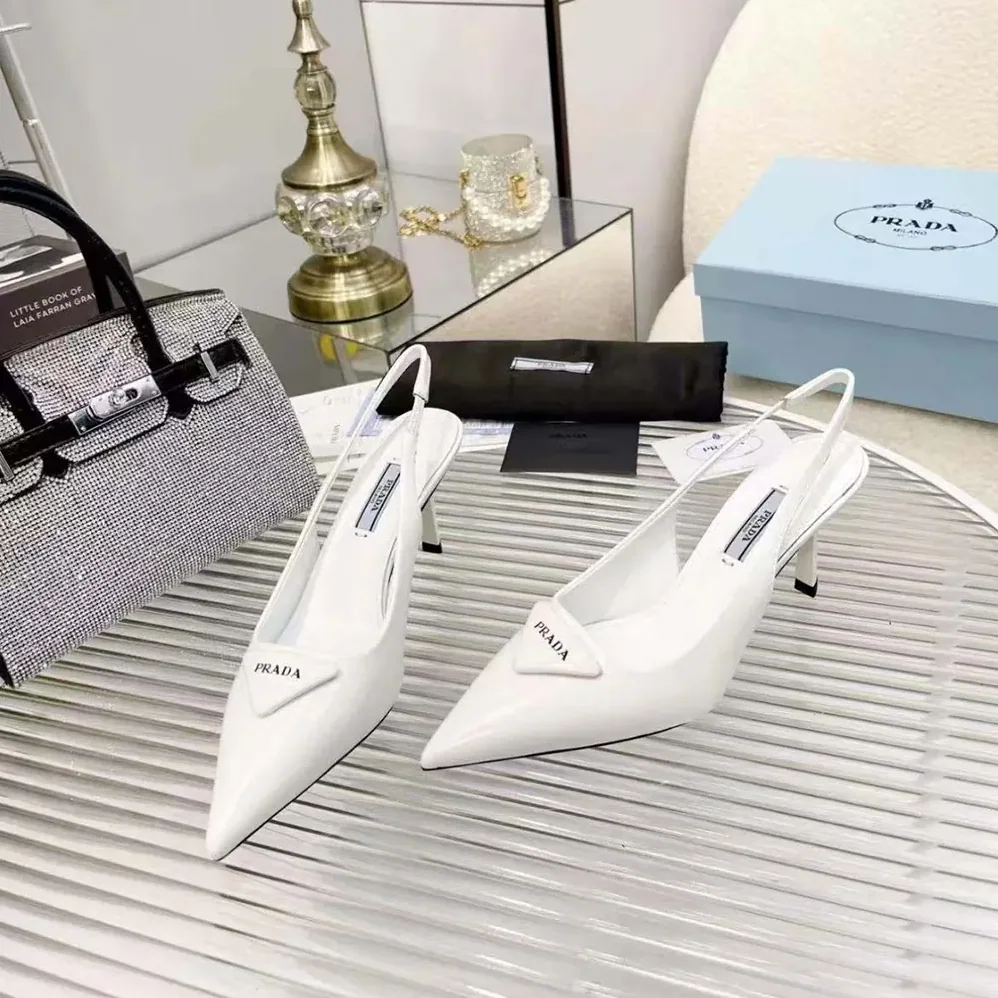 Prada Saffiano Patent Leather Slingback Pumps for Women in White Prada Saffiano Patent Leather Slingback Pumps for Women in White