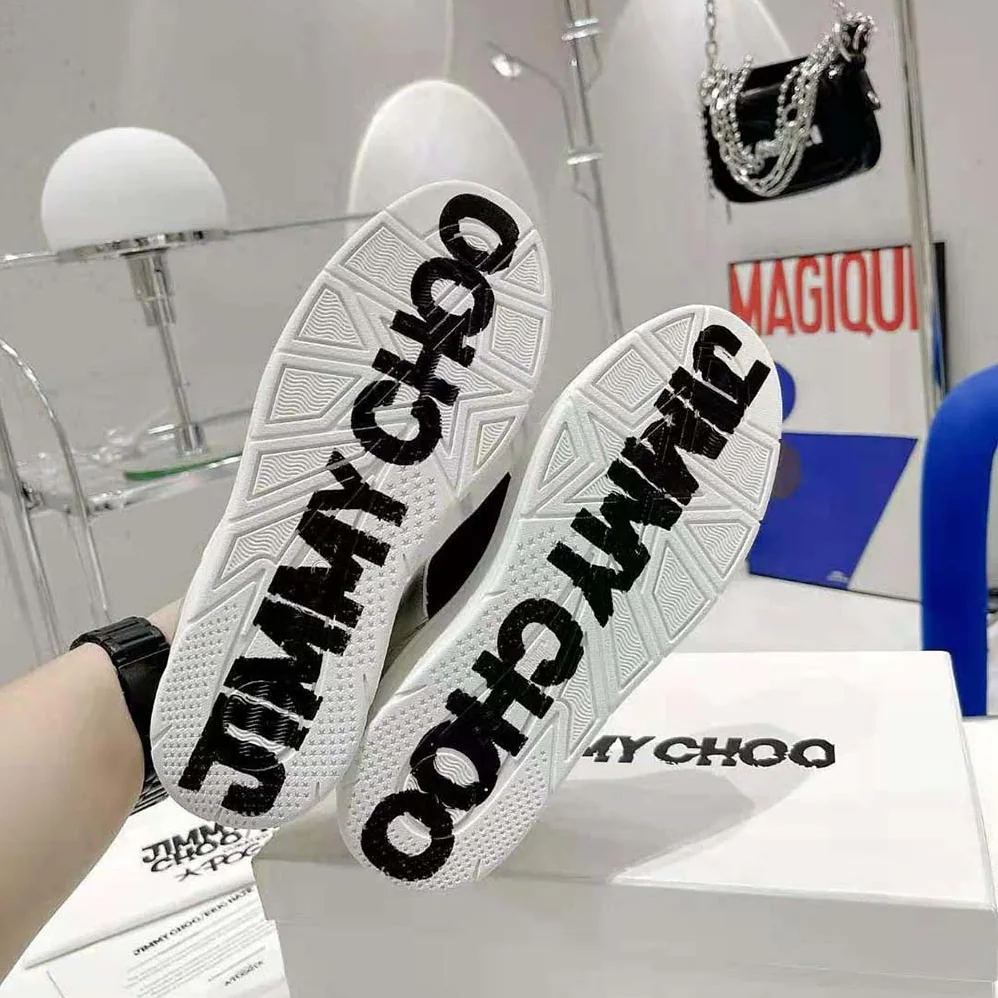 Jimmy Choo JC / Eric Haze Florent/M White Calf Leather and Black Canvas Trainers for Unisex