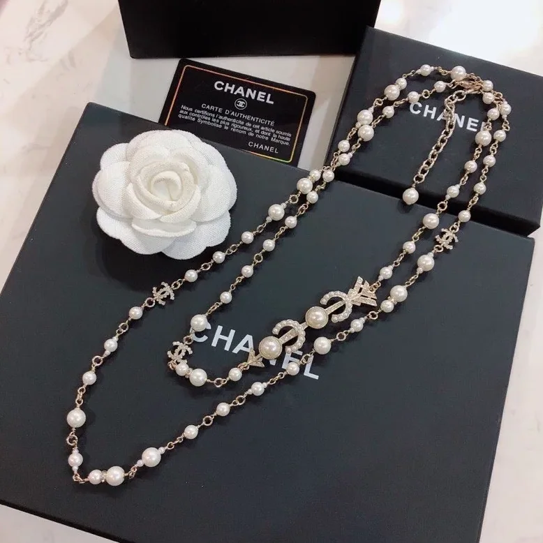 Chanel Accessories Pearl Necklace Logo CC Gold Tone Chanel Accessories Pearl Necklace Logo CC Gold Tone