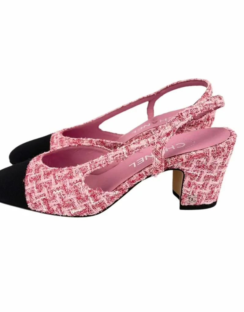 Chanel Woolen High Heel Slingback Sandals Pink Chanel Woolen High Heel Slingback Sandals Pink