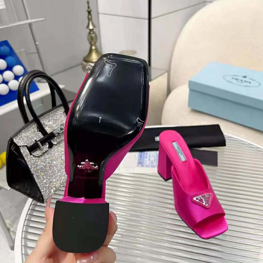 Prada High-Heeled Satin Slides for Women in Rose