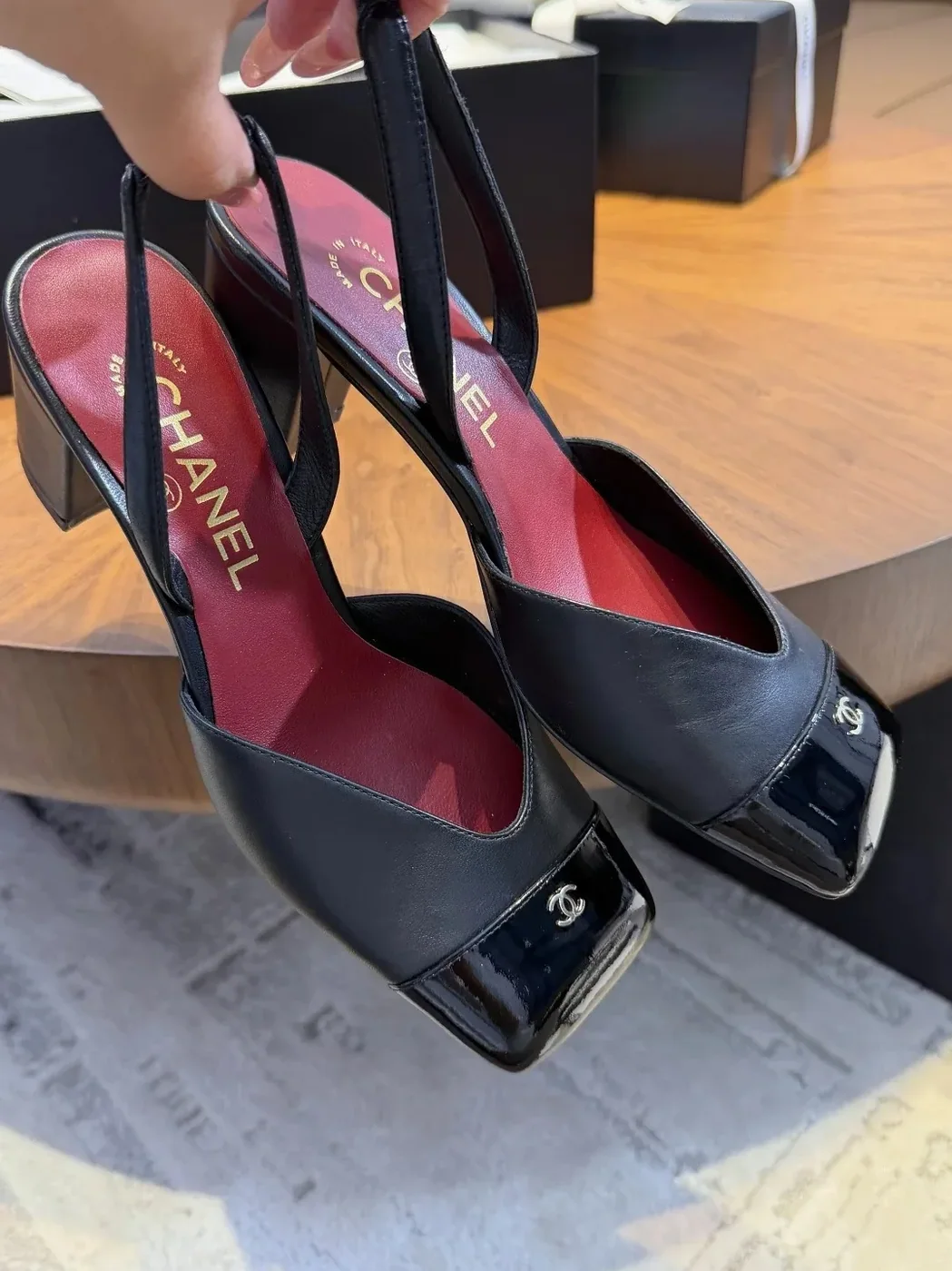 Chanel Slingbacks Black in Burgundy Chanel Slingbacks Black in Burgundy