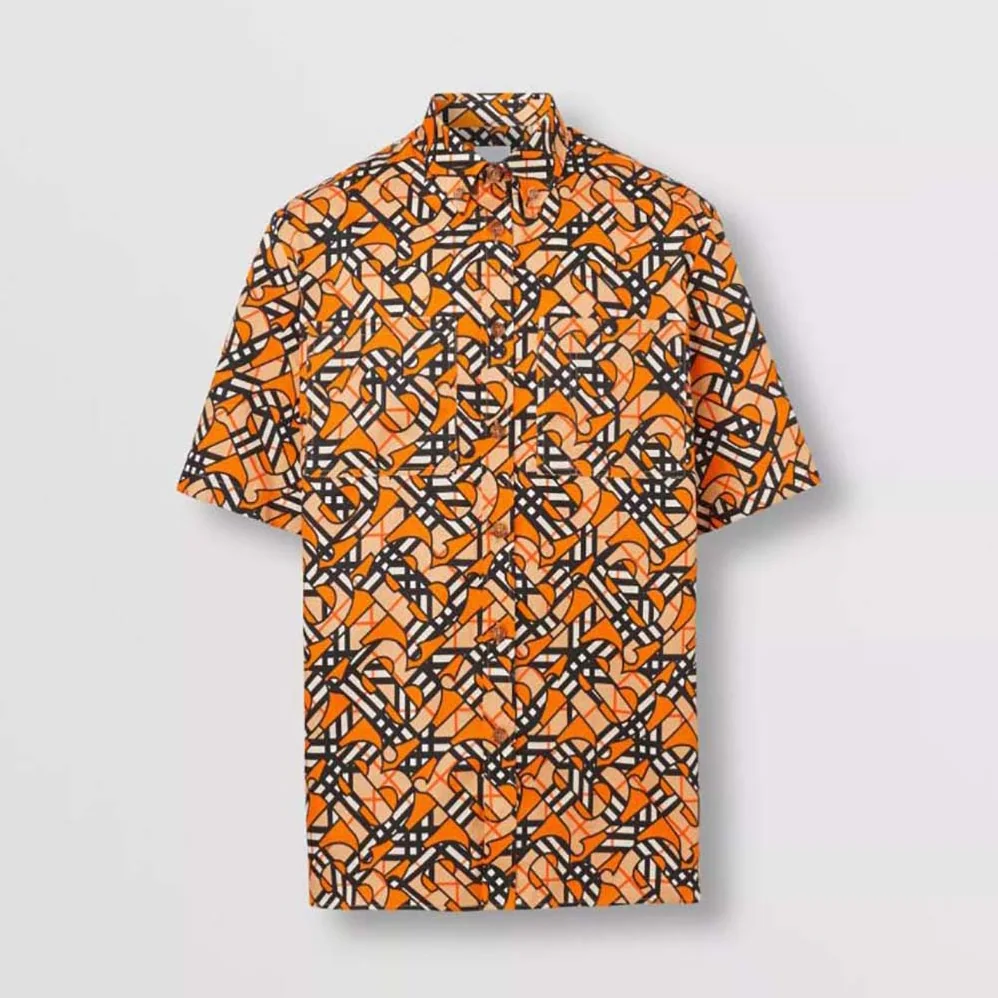 Burberry Short-Sleeve Monogram Print Cotton Poplin Shirt for Men Burberry Short-Sleeve Monogram Print Cotton Poplin Shirt for Men