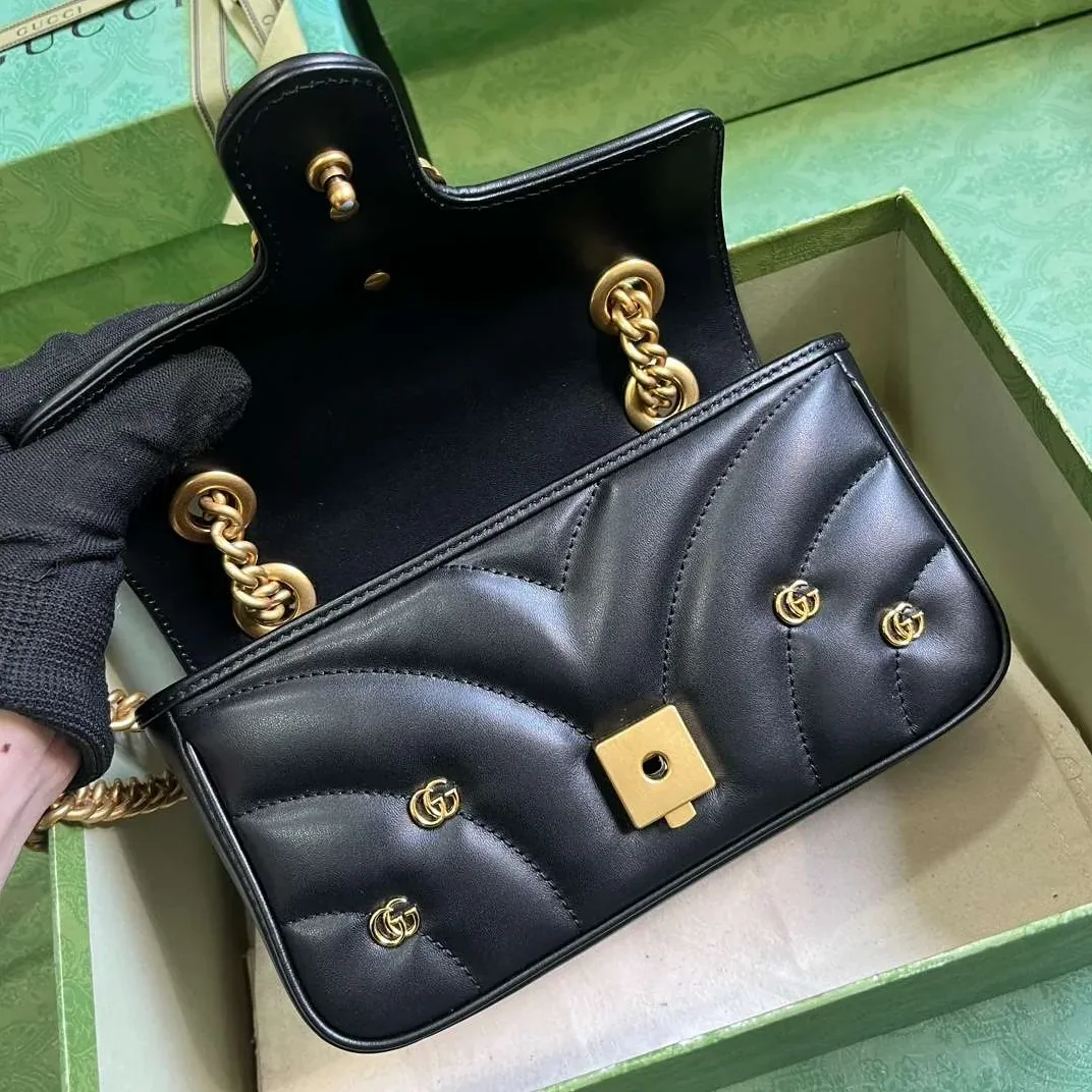 Gucci Marmont Matelasse Mini Shoulder Bag in Black Gold Hardware Gucci Marmont Matelasse Mini Shoulder Bag in Black Gold Hardware