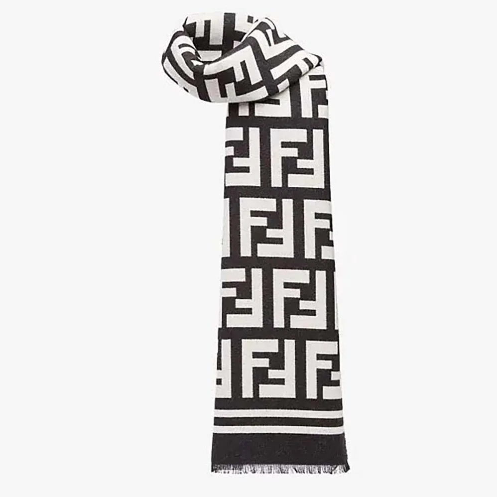 Fendi Beige Wool and Silk Scarf for Women Fendi Beige Wool and Silk Scarf for Women