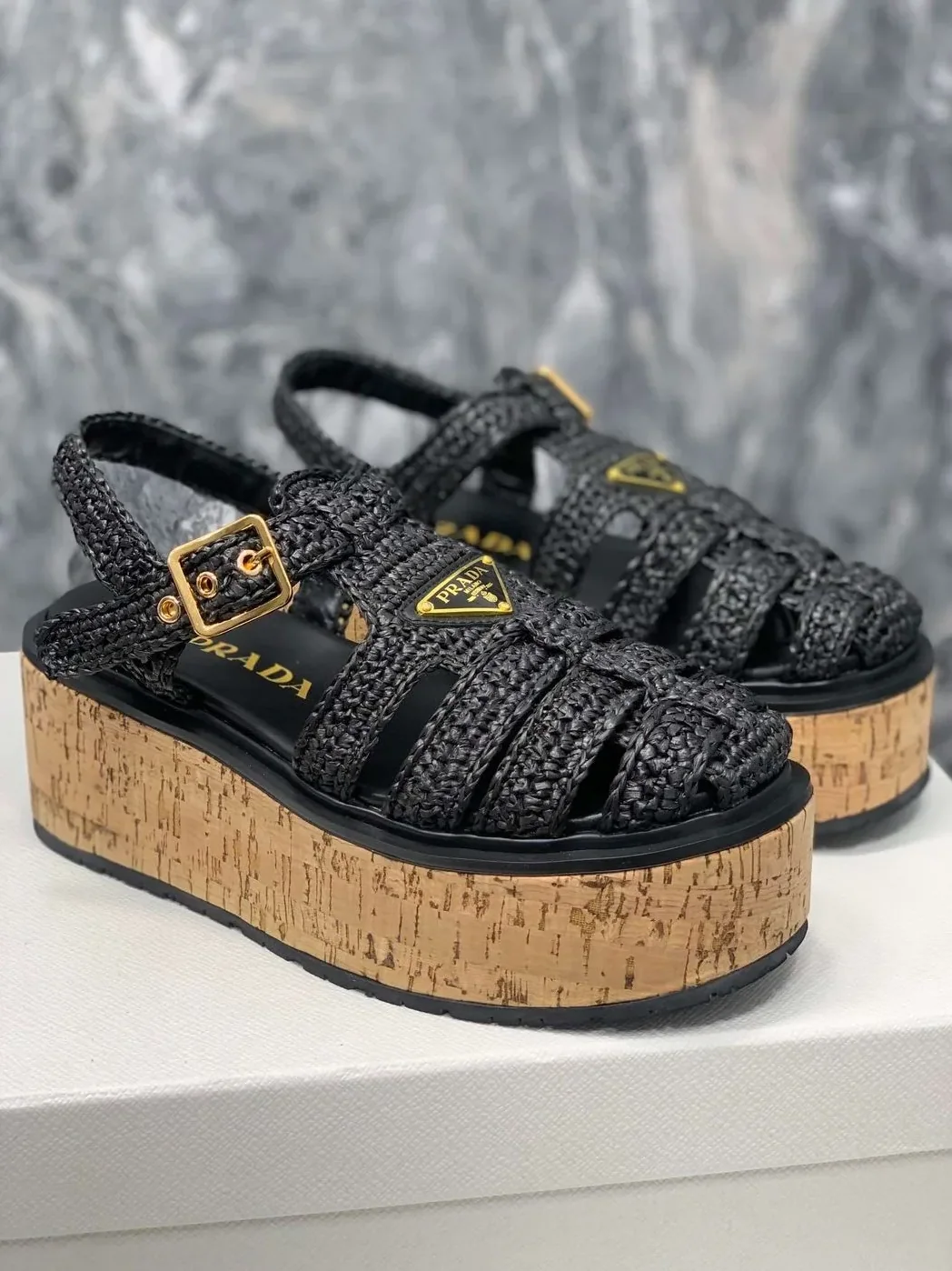 Prada Crochet Wedge Sandals Black Prada Crochet Wedge Sandals Black