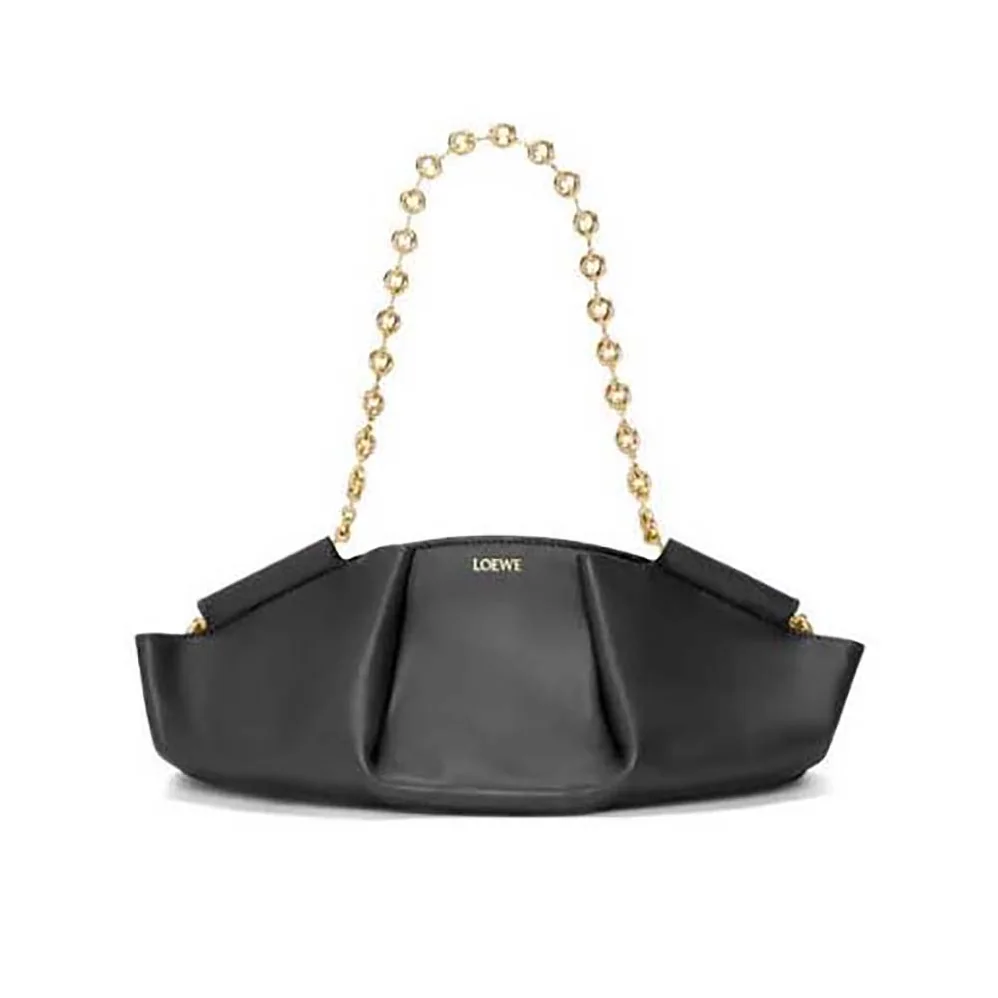 Loewe Small Paseo Bag in Shiny Nappa Calfskin with Chain for Women in Black