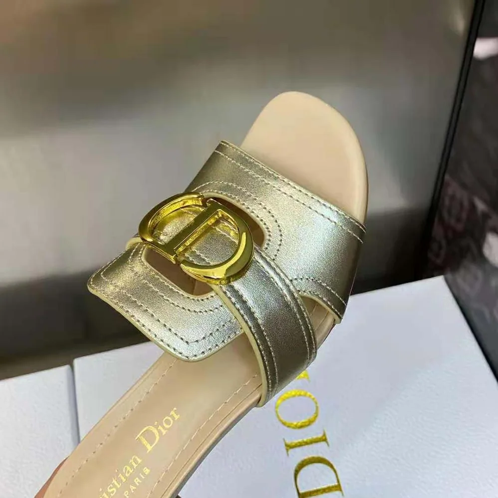 Dior 30 Montaigne Heeled Slide Platinum for Women in Tone Metallic Calfskin Dior 30 Montaigne Heeled Slide Platinum for Women in Tone Metallic Calfskin