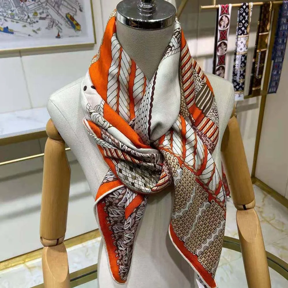 Hermes Dressage Tressage Shawl 140 for Women in Orange Hermes Dressage Tressage Shawl 140 for Women in Orange