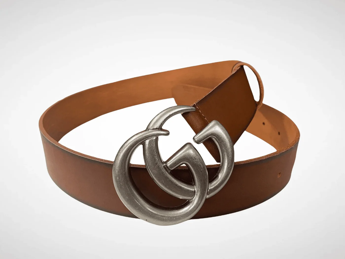 Brown Leather Belt Gold in Silver Buckle