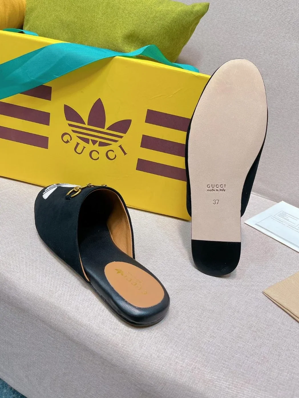 Gucci x Adidas GG Trefoil Slipper Black for Women Gucci x Adidas GG Trefoil Slipper Black for Women
