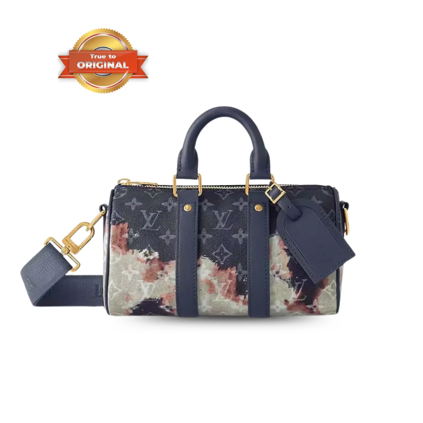 Louis Vuitton Keepall Bandouliere 25 Travel Bag / Ink Blue Monogram Bleach Gold Hardware